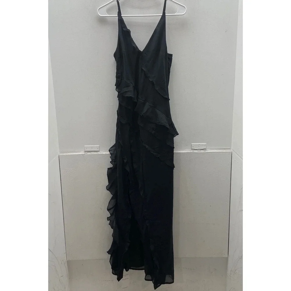 Abercrombie & Fitch Black Ruffle Maxi Dress V-Neck Spaghetti Strap Small